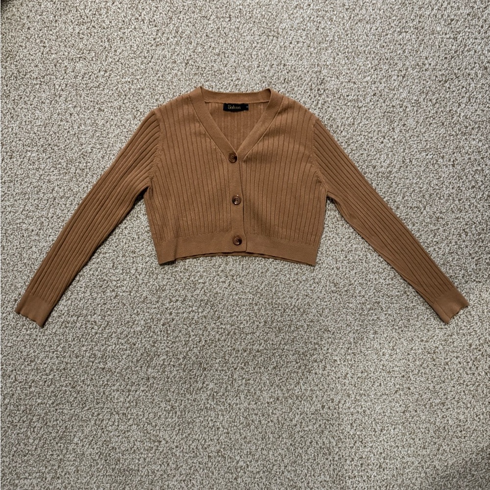 Amazon Tan Ribbed Women's Cardigan